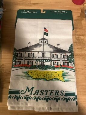 Masters Clubhouse Illustration Dish Towel - White, Green, Yellow